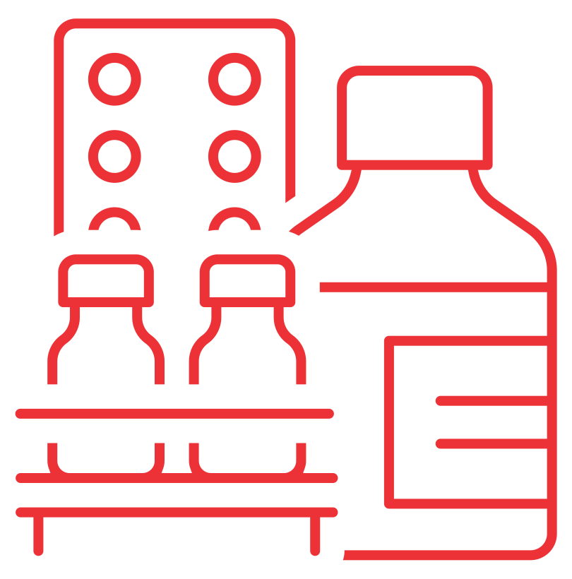 Pharma industery icon. Red